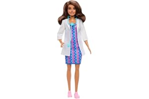 ​Barbie Careers Doctor Fashion Doll Wearing Removable Look with White Coat, Dress & Shoes, Plus Stethoscope Accessory​