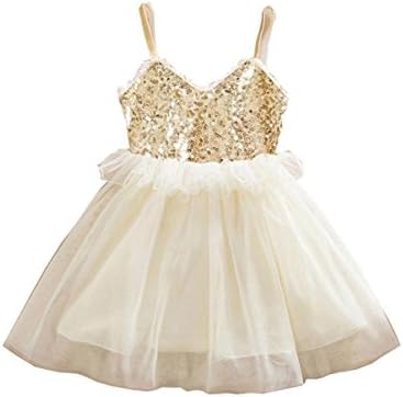 Leoy88 Baby Girls Princess Dress Sequins Tulle Lace Tutu Slip for 1-6 Years Old (4-5Years, Beige)