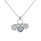 925 Sterling Silver Hamsa Evil Eye Peace Flower Chain Pendant Necklace
