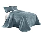 Chezmoi Collection Kingston 3-piece Oversized Bedspread Coverlet Set (Queen, Blue)