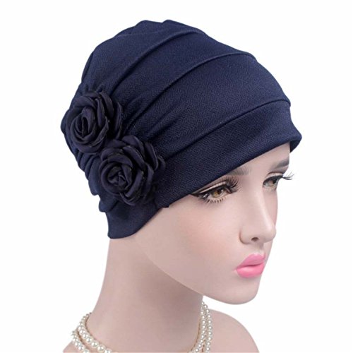 Qhome Elegant Double 3D Flower Chemo Beanie Cap Sleep Turban Hat Liner for Cancer Hair Loss Caps Bonnet