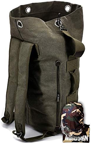 Maosen メンズ リュック 帆布 キャンバス シンプル 大容量 ミリタリー アウトドア 防水 大開口式 バックパック グリーン 限定特価 3色 l ダークネイビー レインカバー 30l ベージュ 付属