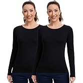 Kitmaz Underscrub Shirt Long Sleeve Women - Undershirts Comfort Crew Neck Tee with Soft & Breathable Fabric-2 Pack