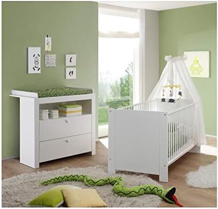 Olivia Ensemble Lit Bebe 70x140 Cm Et Commode Avec Plan A Langer Melamine Blanc Amazon Fr Bebes Puericulture