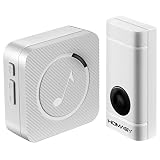 Homasy Wireless Doorbell Waterproof Door Bell Kit, 600 Feet Operating with 52 Chimes, 4 Level Volume, LED Indicator, 1 Plug-In Receiver & 1 Push Button Transmitter(White)