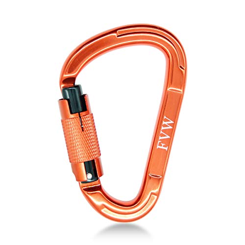 FVW Auto Locking Rock Climbing Carabiner Clips,Professional 25KN (5620 lbs) Heavy Duty Caribeaners for Rappelling Swing Rescue & Gym etc, Large Carabiners, D-Shaped (Orange)