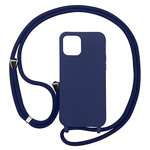 PuYu Zhe Compatible With iPhone 14 Pro Case,Soft Matte Silicone TPU Crossbody Cover with Adjustable Neck Cord Lanyard Strap,Slim Stylish Shockproof Lanyard Case-Dark Blue