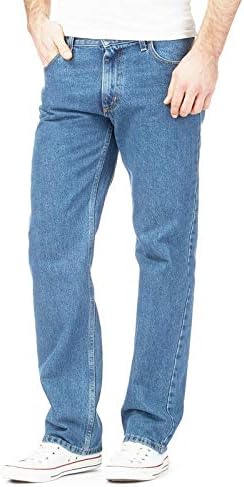 MyShoeStoreMens Original Cotton Jeans Basic Plain Straight Leg Heavy Duty Denim Wash Boys Jean Classic Designer Fit Casual Work Wear Zip Fly Belt Loop Pants Pocket Trousers Sizes 30 to 50