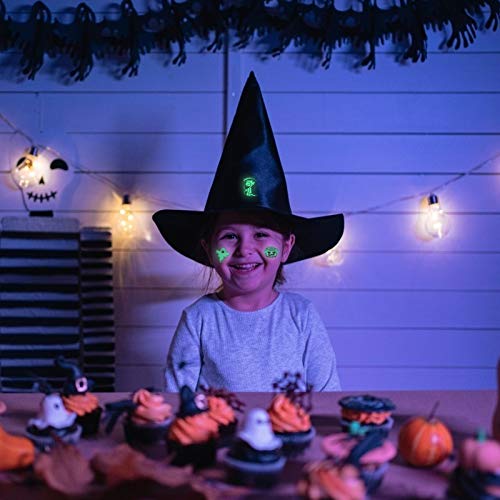 Kids Halloween Temporary Tattoo, MEZOOM 110pcs Glowing in Dark Ghost Temporary Tattoos Luminous Pumpkin Fake Sticker Halloween Themed Cobweb Bat Skeleton Spider for Boys Girls Party