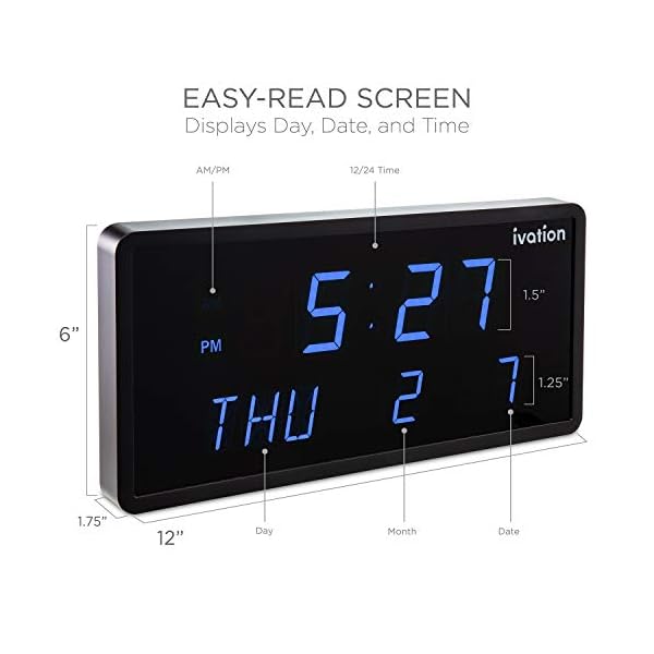 Ivation Huge Large Big Oversized Digital LED Clock Shelf or Wall