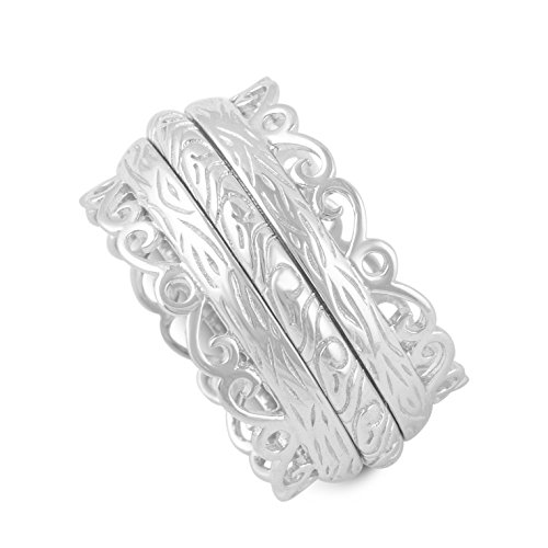 Sterling Silver Wide Filigree Bali Spinner Ring - Size 4