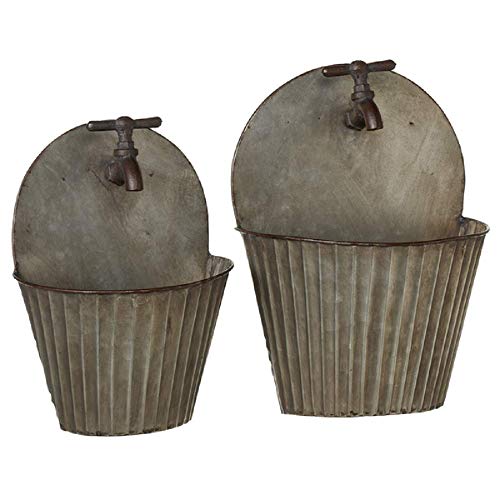 Ganz Corrugated Galvanized Wall Planters with Faucets, Set of 2
