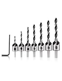 Brocas para avellanar MOHOO, juego de 7 brocas para avellanar de carpintería, brocas para avellanar de acero de alta velocidad para carpintería 3 4 5 6 7 8 0.394 in con llave hexagonal