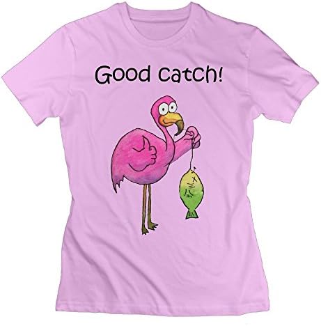 AKKK47 Women's Comfortable Good Catch Pink Flamingo Fish T Shirt Pink XL