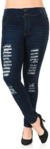 Pasion Women's Jeans - Plus Size - High Waist - Push Up - Style N402B-R - Navy - Size 30