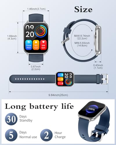 RUIMEN Smartwatch with Calls, Smart Watch Receive Call and Voice Assistant, Smartwatch Woman Man with Pedometer Blood Oxygen Waterproof IP68 100+ Sports Modes