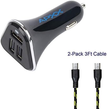 APXX UCA3B-34S 6.8A 34W 3-port Smart USB Car Charger bundle with 2 Micro USB Cable for Apple iPhone, iPad Air, iPad mini, and Android Smartphones