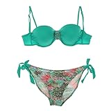 JingQi Womens Push Up Diamond Decorated Beach Bandeau Bikini