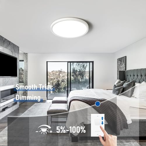 6 Pack 12 Inch Hardwired Dimmable LED Flush Mount Ceiling Light Fixtures, 24W 2640LM 3000K/4000K/5000K, House Upgrade Led Lights for Bedroom Hallway Laundry Room Rental Units, 240W Equiv., Black