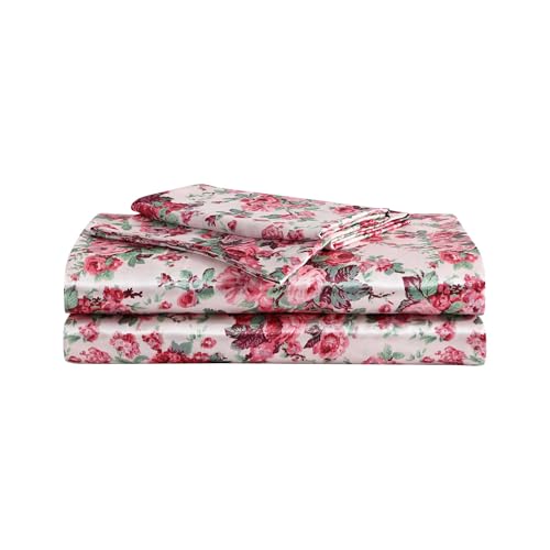 Betsey Johnson - Sábanas Queen, Lujoso Juego de Cama de satén, decoración Suave y Sedosa para el hogar (Rosa Floral Vintage, Queen)
