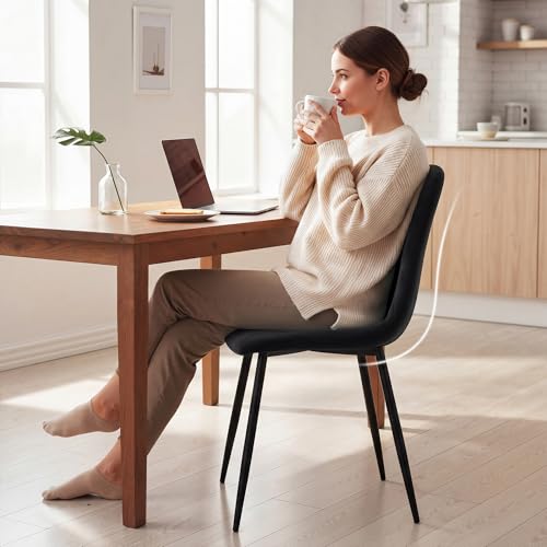 HOMCOM Dining Chairs Set of 4, Upholstered Kitchen Chair with Metal Legs, Modern Dining Room Chairs for Kitchen, Black