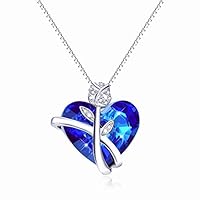 AOBOCO Sapphire Rose Necklaces for Women Wife Girlfriend Sterling Silver Swarovski Blue Heart Crystals Jewelry Anniversary Birthday Gift for Her Fiance Daughter Lover Sister Friend (Rose Heart Blue)