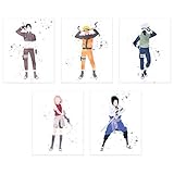 Watercolor Naruto Shippuden Poster Prints - Set of 5 (8x10) Shonen Anime Team 7 Wall Art Decor - Naruto Uzumaki - Sasuke Uchiha - Sakura Haruno - Kakashi Hatake - Sai Yamanaka