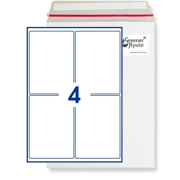 Greener Route™ A4 Labels for Printer Self-Adhesive, FSC, Pure White, Multi-Purpose Laser Inkjet Copier Compatible (Pack of 100, White, Rectangle, Round Angle, 99x139mm, 4 per Sheet)