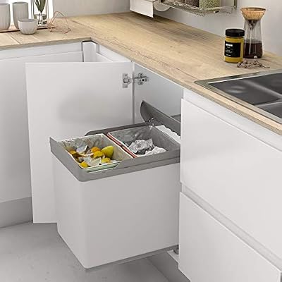 Cubo de Basura y Reciclaje extraíble - 2 Cubos incorporados de 21/21 ó 16/16 - para Mueble de Cocina, 16/16