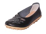 UJoowalk Women's Leather Cowhide Flat Casual Slip on Driving Loafer Shoes (8 B(M) US, Black)
