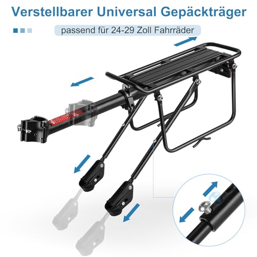 Toptrek Pannier Rack Mountain Bike for 24-29 Inch Bicycle, Universal Aluminium Alloy Pannier Rack, Load Capacity at Least 50 kg, Bicycle Rear Pannier Rack for MTB, Road Bike, EBike