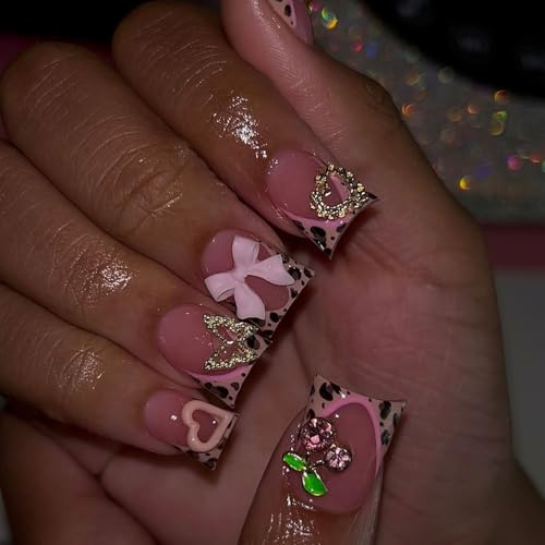 FIEONCIY Press on Nails Duck Shaped Glossy Full Cover Acrylic Duck False Nails with Designs Artificial Medium Duck Shaped Fake Nails with Charms Glue ons Fingernails for Women Girls(L8) at Amazon