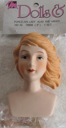 Mangelsen's Craft 1 Set PORCELAIN LADY DOLL HEAD 3" and HANDS w Molded Light REDDISH BLONDE HAIR (1993)