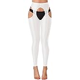 ChiaoLezhee Sexy Shiny Leggings For Women, Sheer High Waisted, Shimmer Sparkly Glossy Rave Party Pants Suspender Pantyhose