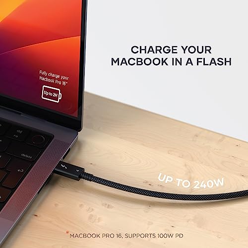 Satechi USB C Thunderbolt 4 (3.2ft/1m), USBC to USB-C Cable, 8K Display, 40Gbps Data Transfer, 240W PD Charging, for iPhone 17, MacBook Air/Pro/Neo, iPad Air/Pro (Intel Thunderbolt Certified)