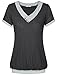 Youtalia Women's Lightweight Short Sleeve Color Block Banded Hem Tops Blouse Shirt