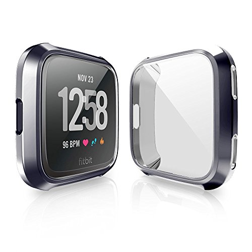 Case for Fitbit Versa, Belyoung Soft TPU Slim Fit Full Cover Screen Protector for Fitbit Versa Smartwatch (Space Gray)