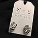 Shiny Silver Skeleton Skull Head Halloween Earring Post Studs with Crystal