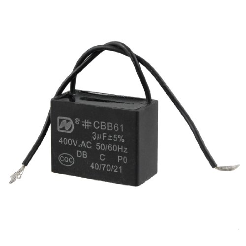 uxcell Ceiling Fan Capacitor CBB61 3 uf MFD 450VAC 2 Black Wire 50/60Hz