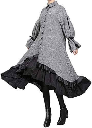 ワンピース レディース シャツ ワンピース 秋冬 Aライン 長袖 ゆったり 薄手 ロング 着痩せ エレガント フリル