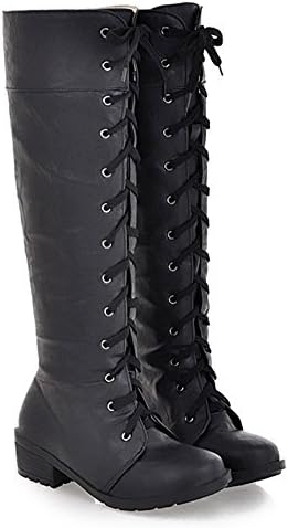 Popuus Women's Autumn Fall Over Knee High Combat Riding Boots Black 8.5 B(M) US