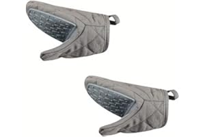 2Pcs Heat-Resistant Silicone Oven Mitts with Quilted Lining Ergonomic Non-Slip Grip Kitchen Counter Mat Beige with Pink Accen