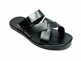 Scandro Men's 52678-Black Slip On Strap Leather Sandal