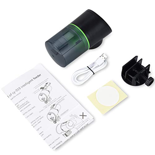 Petacc Automatic Fish Feeder Programmable Fish Food Dispenser Multi-Functional Fish Food Timer with LCD Display Screen and USB Charging Port, 200mL Capacity, Black (Black)