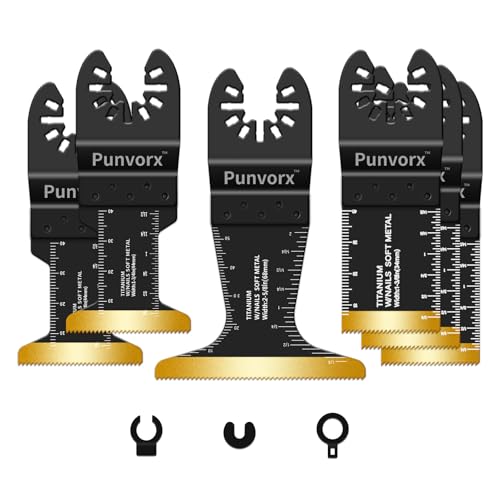 Punvorx 6 Pcs Titanium Multi Tool Blades, Extra Long & Wide Universal Oscillating Saw Blades for Soft Metal, Nails, Wood Cutting, Compatible with Milwaukee, Ryobi, Rockwell,Porter Cable, Worx