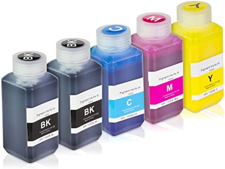 5 Bottles (100ml) Refill Ink - ALLINKTONER HP Compatible (2 Black + Cyan , Magenta, Yellow) Pigment for HP Printers