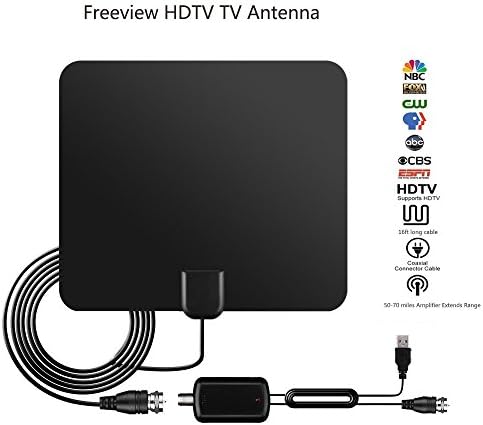 Timkyo 2018 UPGRADED TV Antenna Indoor Digital HDTV Antenna 50 to 70 Miles Range with Detachable Amplifier Signal Booster and 16FT High Performance Coaxial Cable Black