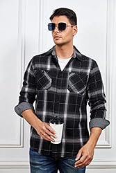 Damipow Flannel Shirt for Men Button Down Long