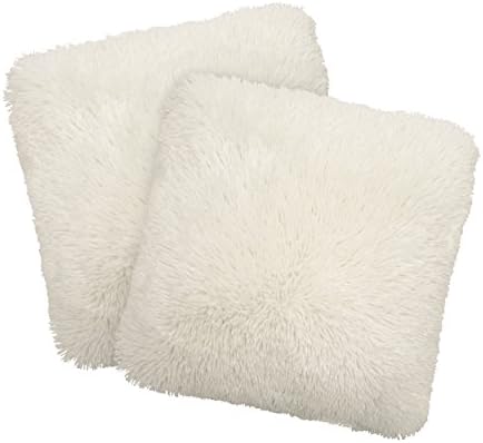 Dolce Home Alexus Shag Decorative Pillow Set, White, 2 Piece