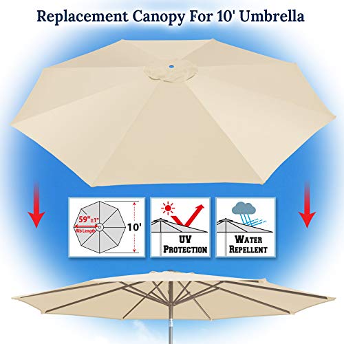 BenefitUSA 10' Umbrella Canopy Top Cover Patio Replacement Top Cover 8 Ribs Outdoor Sunshade (Off White)